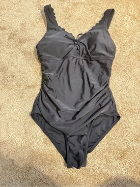 Kona Sol Black One-Piece Swimsuit with Lace-Up Front